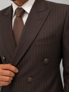 Chocolate Brown Pinstripe Double Breasted Blazer