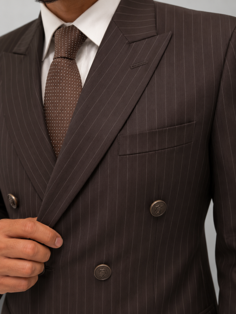 Chocolate Brown Pinstripe Double Breasted Blazer