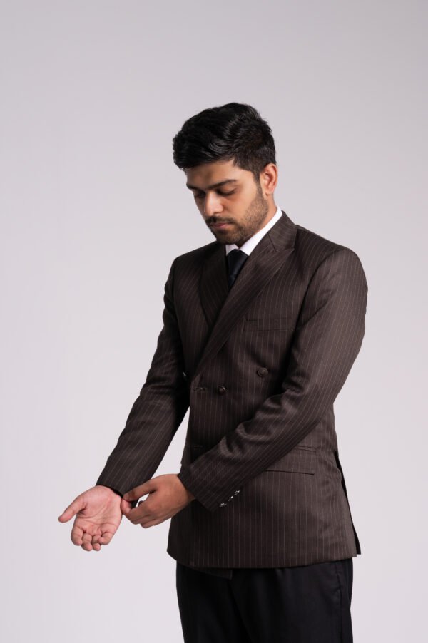 Chocolate Brown Pinstripe Double Breasted Blazer