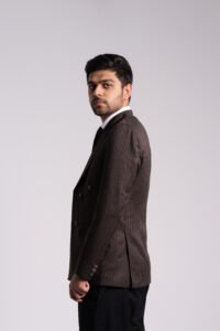 Chocolate Brown Pinstripe Double Breasted Blazer