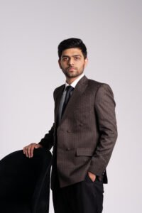 Chocolate Brown Pinstripe Double Breasted Blazer